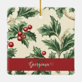 Monogram Vintage Christmas Holly & Berries Muster Keramikornament (Rückseite)