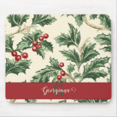 Monogram Vintage Christmas Holly & Berries Muster Mousepad (Vorne)