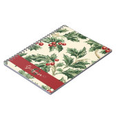 Monogram Vintage Christmas Holly & Berries Muster Notizblock (Linke Seite)