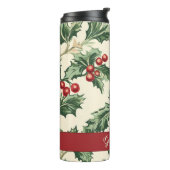 Monogram Vintage Christmas Holly & Berries Muster Thermosbecher (Nach links gedreht)