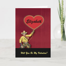 Monogram Vintage Cowboy Love Heart Valentine Feiertagskarte