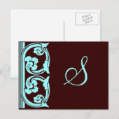 Monogram Vintage Element Blaugrün Postkarte (Vorne/Hinten)