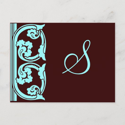 Monogram Vintage Element Blaugrün Postkarte (Vorderseite)