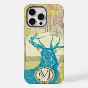Monogram Vintage-Hirsch Art Nouveau Wald iPhone 15 Pro Max Hülle