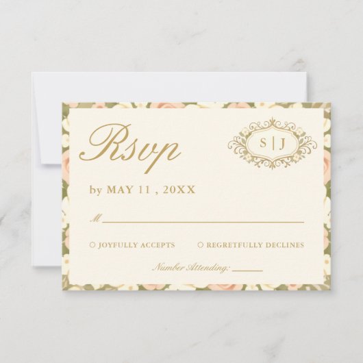 Monogram Vintage Ivory Wedding RSVP Card Karte (Vorderseite)