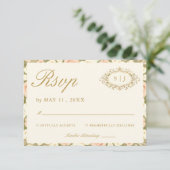 Monogram Vintage Ivory Wedding RSVP Card Karte (Stehend Vorderseite)