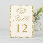 Monogram Vintage Ivory Wedding Table Number Einladung (Stehend Vorderseite)