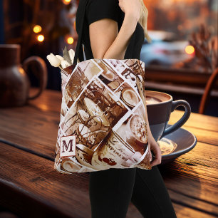 Monogram Vintage Paris Kaffee Wasserfarben Collage Tasche