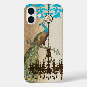 Monogram Vintage Pfau Kronleuchter Damast iPhone 16 Plus Hülle