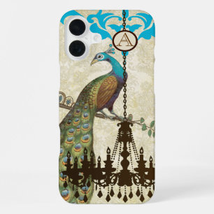Monogram Vintage Pfau Kronleuchter Damast iPhone 16 Plus Hülle