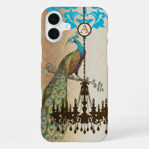 Monogram Vintage Pfau Kronleuchter Damast iPhone 16 Plus Hülle