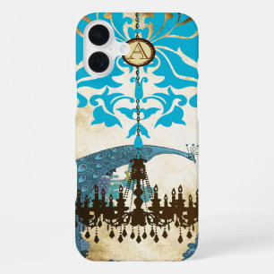 Monogram Vintage Pfau Kronleuchter Damast iPhone 16 Plus Hülle