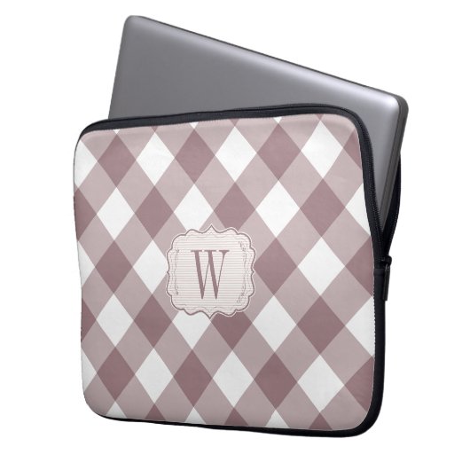 Monogram Vintage Rose Gingham Bauernstil Laptopschutzhülle (Vorderseite Links)