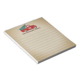 Monogram Vintage Roter LKW auf Kraftpapier Notizblock