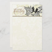 Monogram Vintage Vögel blühende Branchenstation Briefpapier (Vorne/Hinten)