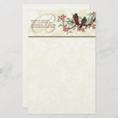 Monogram Vintage Vögel blühende Branchenstation Briefpapier (Vorne/Hinten)