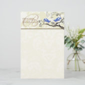 Monogram Vintage Vögel blühende Branchenstation Briefpapier (Stehend Vorderseite)