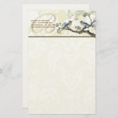 Monogram Vintage Vögel blühende Branchenstation Briefpapier (Vorne/Hinten)