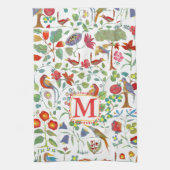 Monogram Vintage Vögel Blumenmuster Handtuch (Vertikal)
