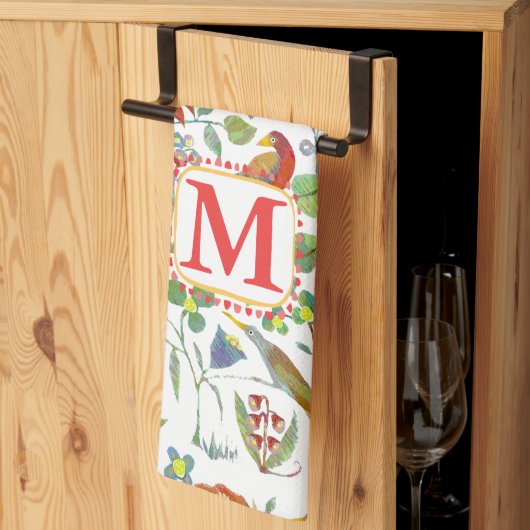 Monogram Vintage Vögel Blumenmuster Handtuch (Drittel gefaltet)