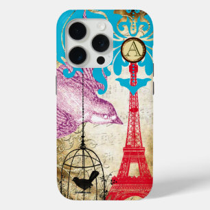 Monogram Vintage-Vogel Effiel-Turm Damast iPhone Case-Mate iPhone Hülle