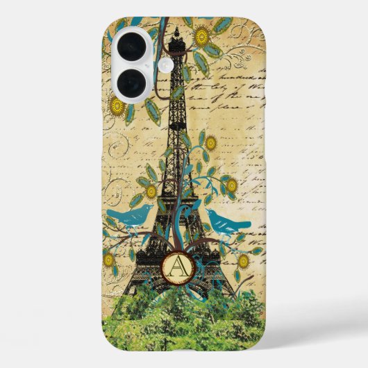 Monogram Vintage Vogel Eiffelturm Case-Mate iPhone Hülle (Rückseite)