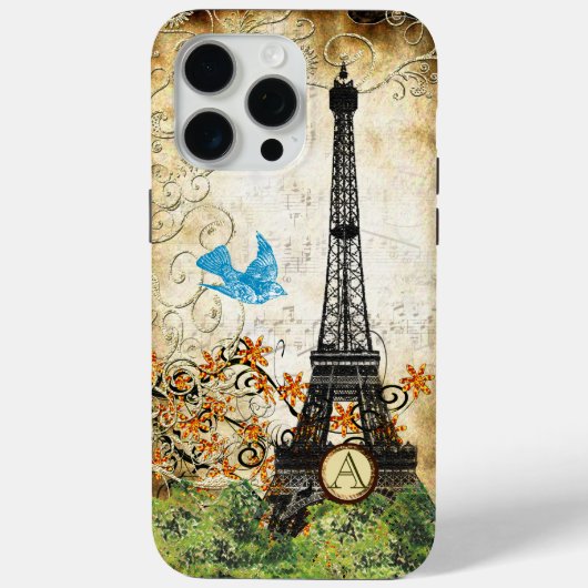 Monogram Vintage-Vogel Eiffelturm Case-Mate iPhone Hülle (Rückseite)