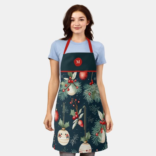 Monogram Vintage Weihnachten Aquamarin und Rotes M Schürze (Getragen)