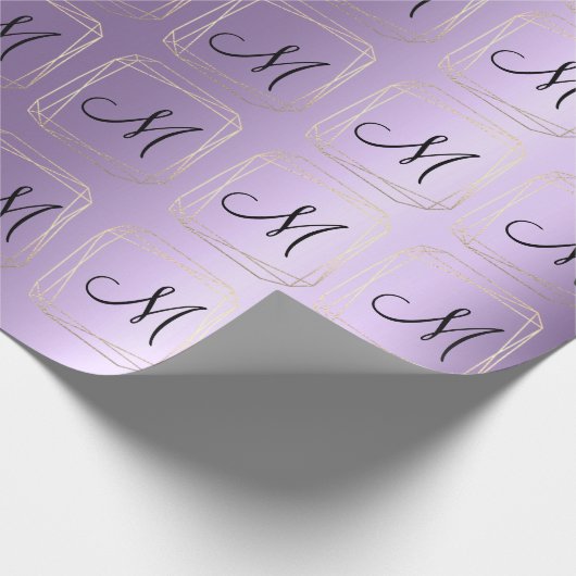 Monogram Violet Lavendel Metall-Diamantrahmen Geschenkpapier (Ecke)