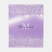Monogram Violet Lila Dripping Glitzer Metallic Fleecedecke (Vorderseite)