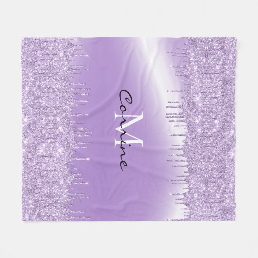 Monogram Violet Lila Dripping Glitzer Metallic Fleecedecke (Vorderseite (Horizontal))