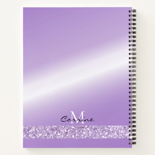 Monogram Violet Lila Dripping Glitzer Metallic Notizblock (Rückseite)