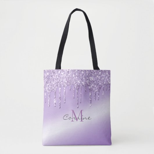 Monogram Violet Lila Dripping Glitzer Metallic Tasche (Vorderseite)