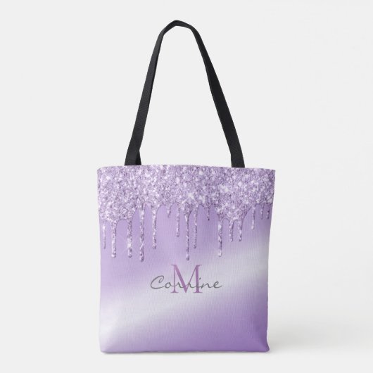 Monogram Violet Lila Dripping Glitzer Metallic Tasche (Rückseite)