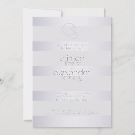 Monogram Violet Silver Shimmer Stripes Einladung (Vorderseite)