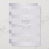 Monogram Violet Silver Shimmer Stripes Einladung (Vorne/Hinten)