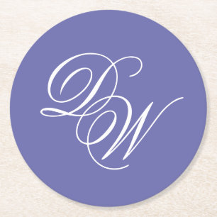Monogram Violet Wedding Lila Simple Script Runder Pappuntersetzer
