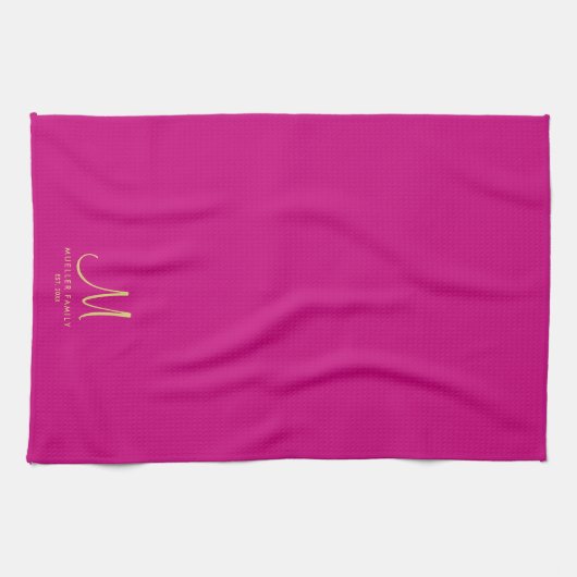 Monogram Viva Magenta Solid Color Geschirrtuch (Horizontal)