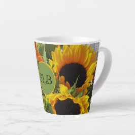 Monogram Vivid Sunflowers Foto Print 12oz Milchtasse