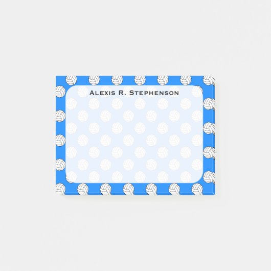 Monogram Volleyball Balls on Azure Blue Post-it Klebezettel (Vorderseite)