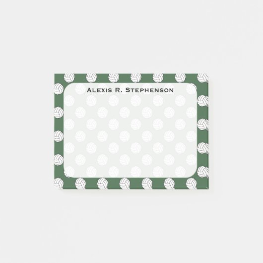 Monogram Volleyball Balls on Hunter Green Post-it Klebezettel (Vorderseite)