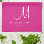 Monogram-Vorlage mit benutzerdefinierten Familienn Geschirrtuch<br><div class="desc">Benutzerdefiniertes Hochladen Fügen Sie Ihren Foto-Design oder Logo Text Elegant Moderne Niedliche Monogramm Anfangsname / Familienname Vorlage Trendy Pink Küchentuch.</div>