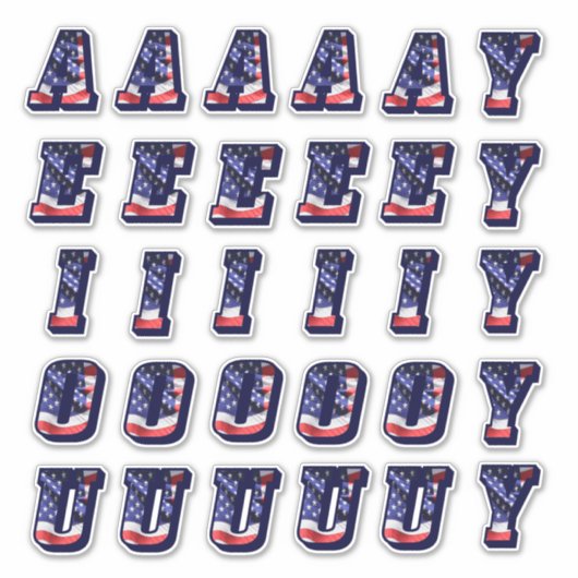 Monogram Vowels American Flag USA Letters Initials Aufkleber (Vorderseite)
