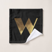 Monogram W Black and Gold Look Elegante Typografie Badhandtuch Set (Waschlappen)