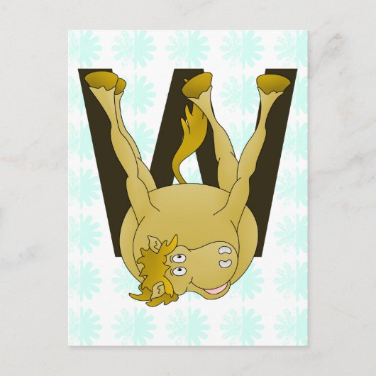 Monogram W Funny Pony Personalisiert Postkarte (Vorderseite)