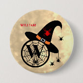 Monogram W Halloween Sky Hexenspinnen Name Button (Vorderseite)