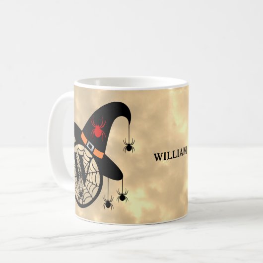 Monogram W Halloween Sky Hexenspinnen Name Kaffeetasse (Vorderseite Links)