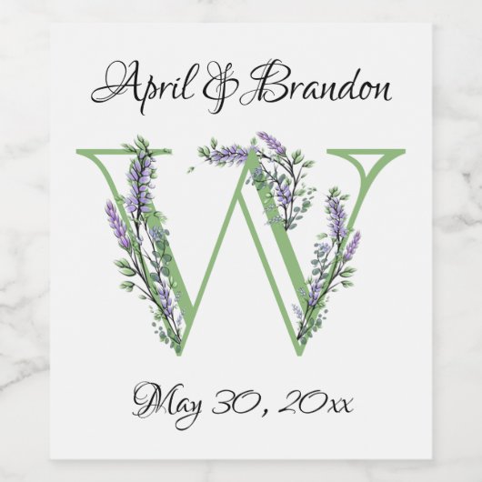 Monogram W Lavendel Eucalyptus Weinetikett (Einzelnes Label)