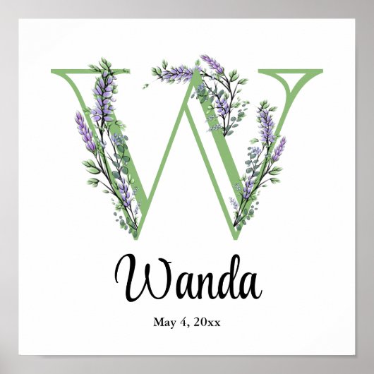 Monogram W Lavender Eucalyptus Poster Kinderzimmer (Vorne)