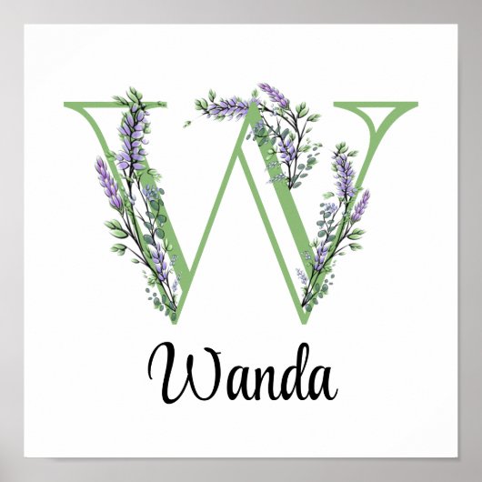 Monogram W Lavender Eucalyptus Poster Kinderzimmer (Vorne)